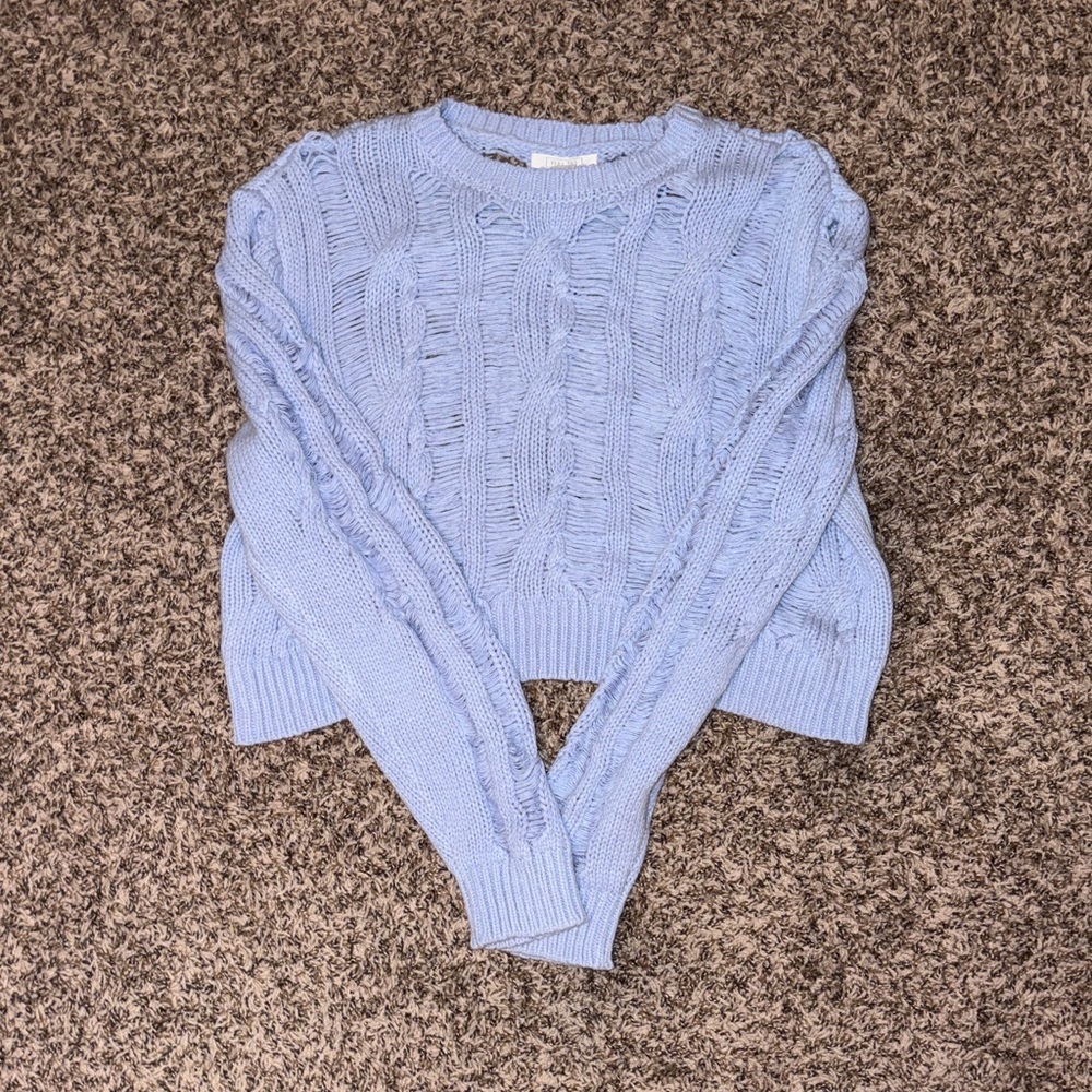 Tilly’s Full Tilt Soft Blue Cable Knit Sweater